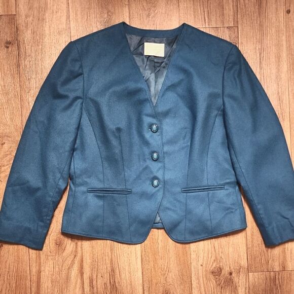 Vintage Pendleton Virgin Wool Blazer Jacket Turquoise Size 12 - Picture 1 of 6